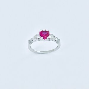 Sterling Silver Ruby CZ Heart Claddagh Ring, Silver Rings, July Birthstone,